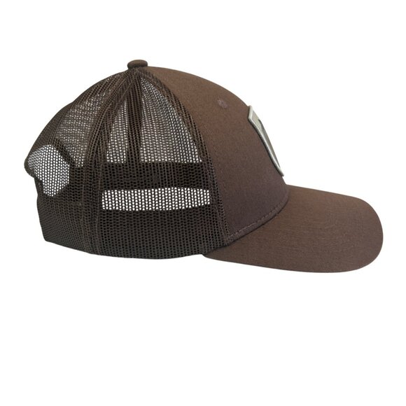 Brown Trucker Hat Bigfoot Patch American Flag Outdoor Cap Patriotic - Picture 4 of 6